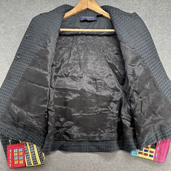 PUSHPA Vintage Blazer Women's Medium Colorful Sky Scraper Buildings Rainbow 90s - Picture 13 of 15